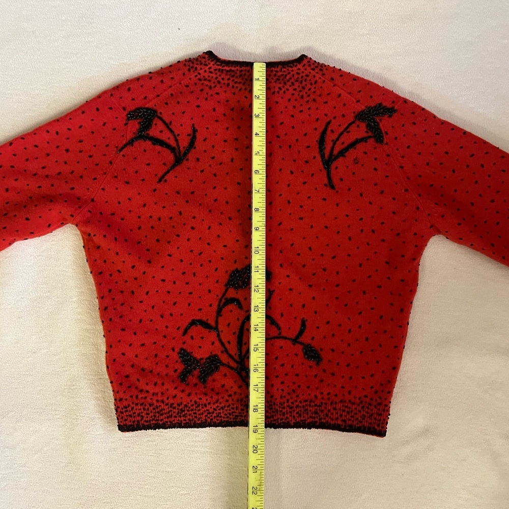 Vintage 1940/50’s Ralli Scott red/blk 100% lambswool beaded fully lined sweater. - Picture 9 of 11